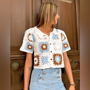 ILLA ILLA Women's Crochet Button Down Blouse Size S/M